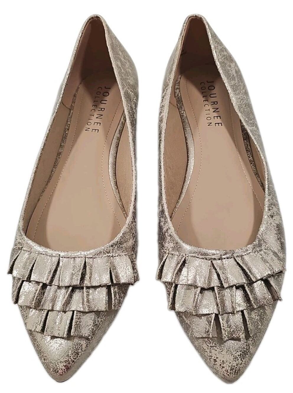 Journee Collection ~Woman Size 12M~ Judy Ruffled Ballet Flats Old Gold NWOB. - Picture 2 of 14